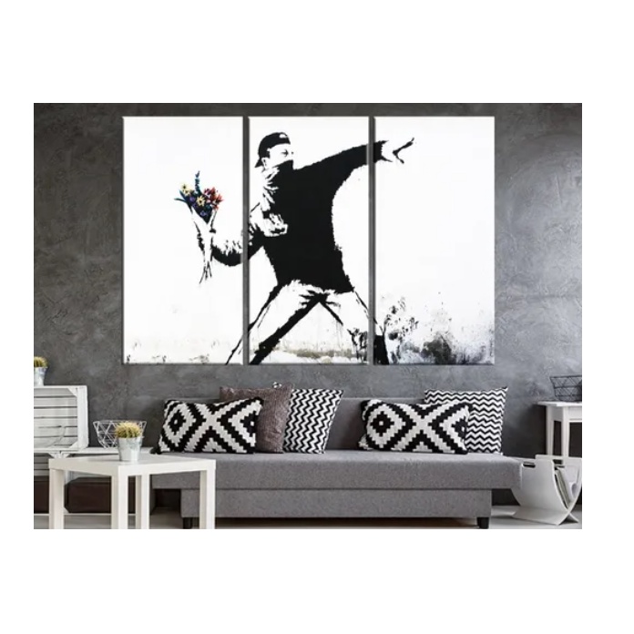 Quadro Grande 3 Partes Banksy Atirador De Flores | Shopee Brasil