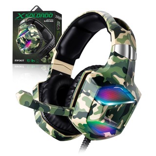 Headphone Gamer 7.1 surround gh-x2700 camuflado RGB Som PS4/PC/SMARTPHONE microfone