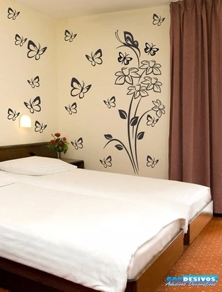 Adesivo Decorativo De Parede Floral Lindo Com Kit Borboleta