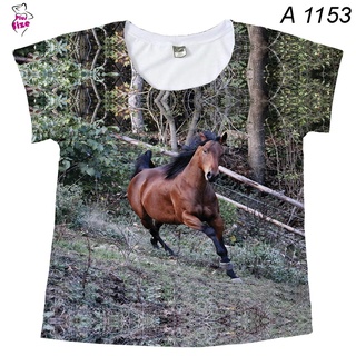 Camiseta Feminina Tshirt Cavalo Marrom na Fazenda Country A1153