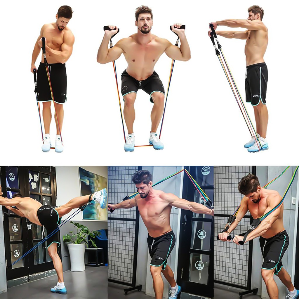 Kit Elástico Treino Extensor 11 Peças Exercícios Fitness | Shopee Brasil