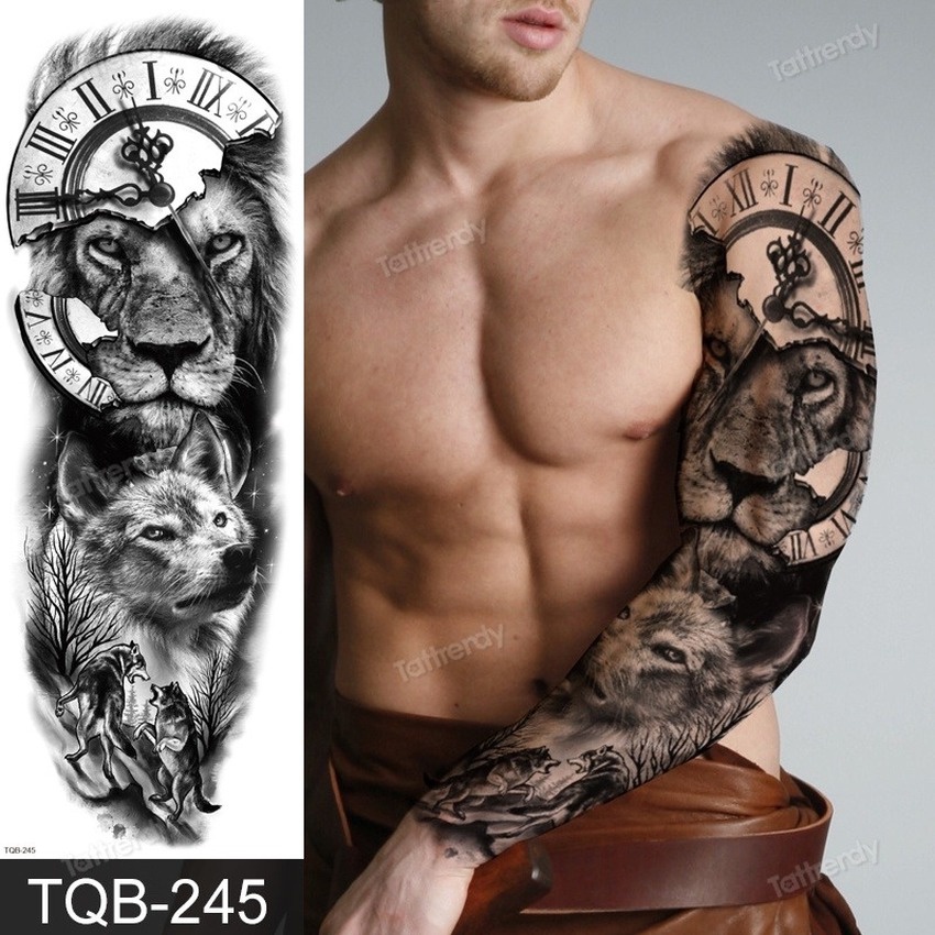 New Leão Masculino Impermeável Tatuagens De Tatuagens Braço De Braço De Mão  Legal Arte Preta Relógio De Transferência Tattoos Temporários De  Szincocomiss, $3,26