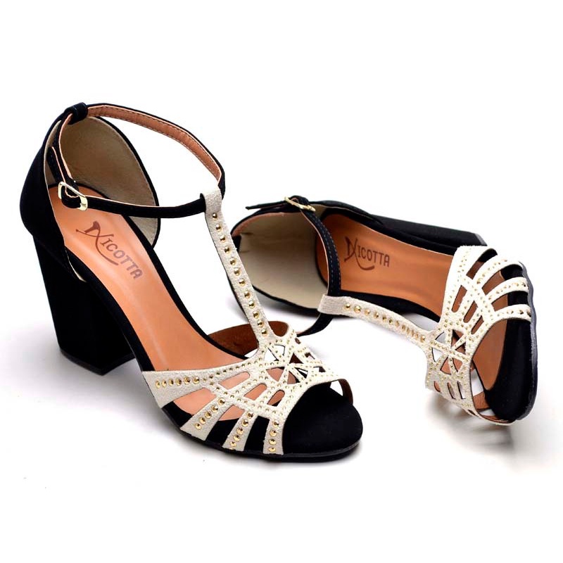 Sandalia Feminina Salto Alto Grosso Meia Pata Confortavel Para