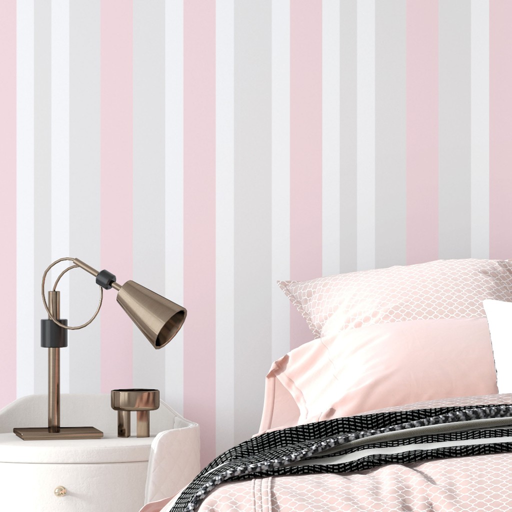 Papel de Parede Lavável Antimofo Listra Rosa Infantil Menina Quarto ...