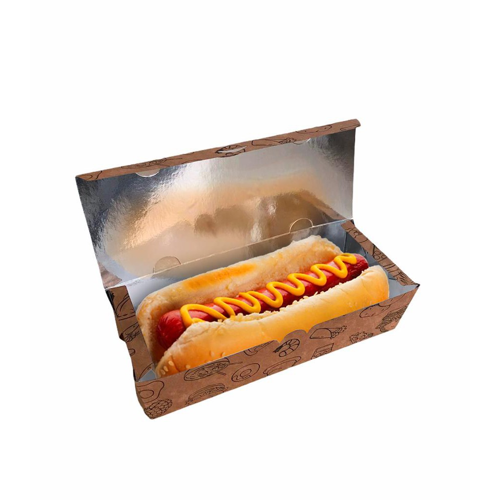 100 Caixa Embalagem Fechada Delivery Hot Dog G 20,5x8,5x5,0