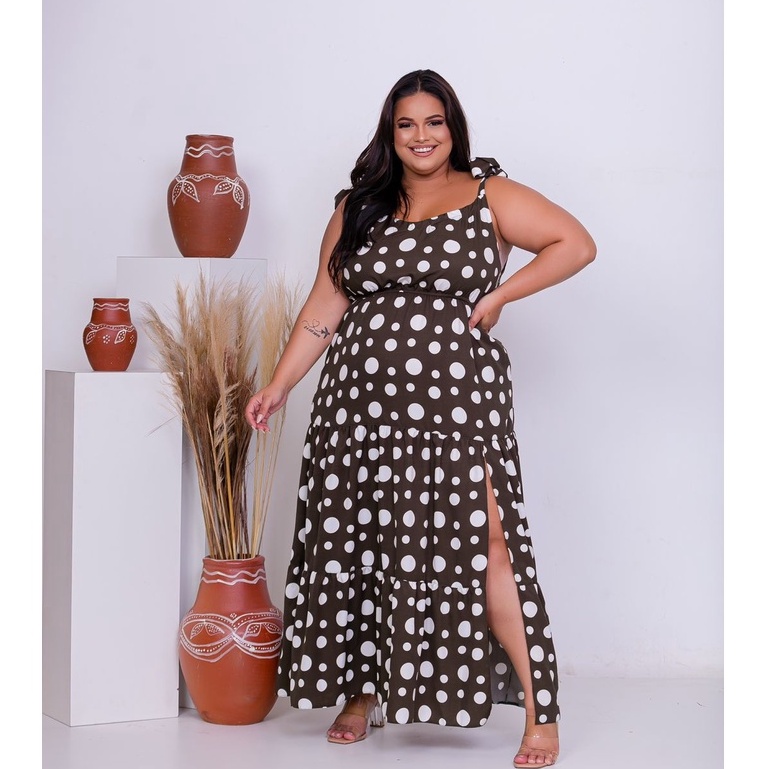 Vestido longo estampado com fenda hot sale plus size