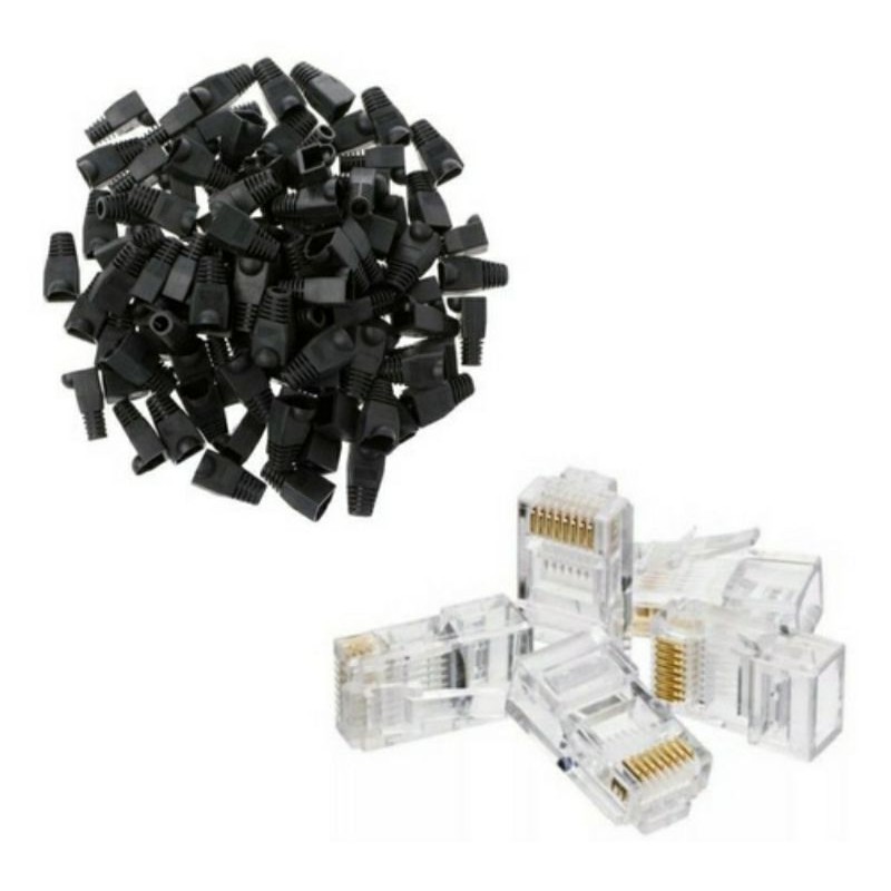 Kit 100 Capa RJ45 Protetora Preta + 100 Conector Rj45 Macho Cat5e ...