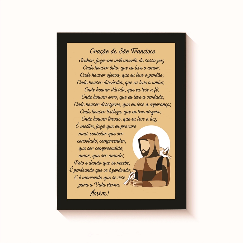 Quadro Decorativo Ambiente Religioso Oração de São Francisco A4 Moldura Preta