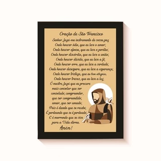 Quadro Decorativo Ambiente Religioso Oração de São Francisco A4 Moldura Preta