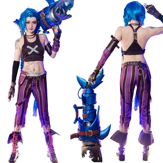 LoL Jinx fantasia de cosplay feminina, roupas uniformes, terno