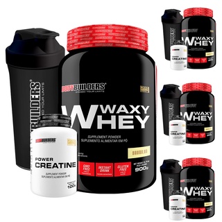 COMBO AMIGOS: 4x Whey Protein Waxy Whey Pote 900g + 4x Power Creatina 100g + 4x Coqueteleira - Kit Para Aumento de Massa Muscular - Bodybuilders