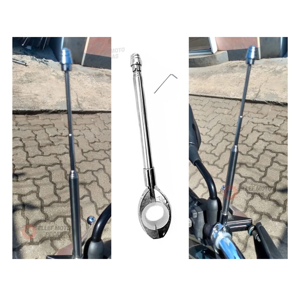 2 Antenas Aparador Corta Linha Pipa Moto Guidão Preta Inox