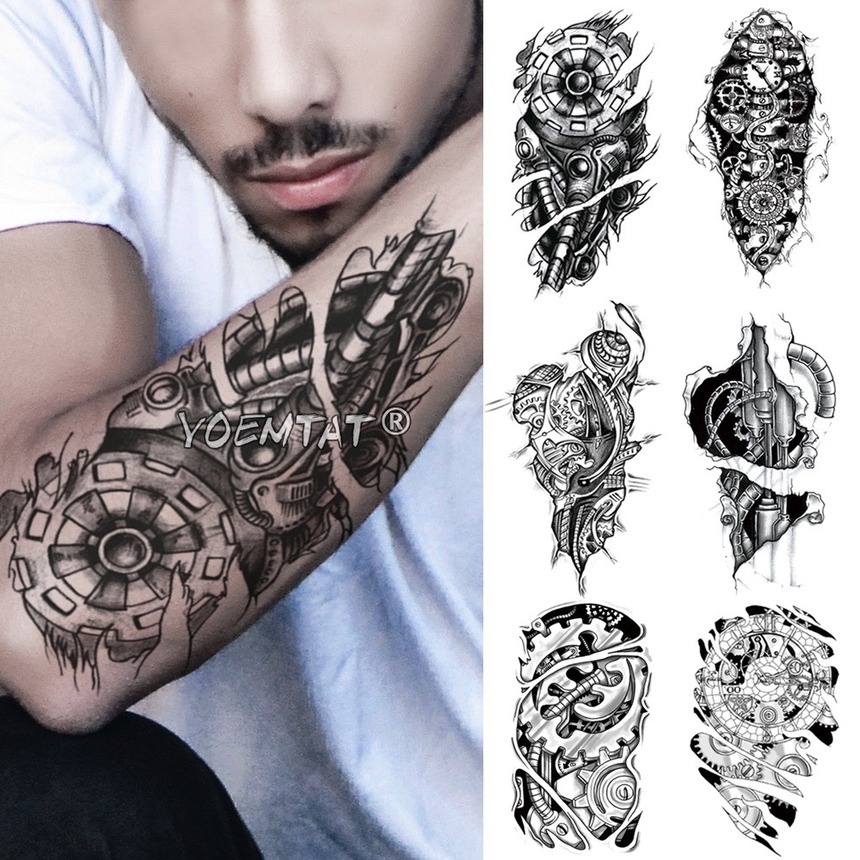 Adesivo Mecânico De Metal Para Braço Tatuagem Temporária 3D Biônico Tatto Robô Body Art Tatoo Falso À Prova D'água Homens Mulheres Rua Moda
