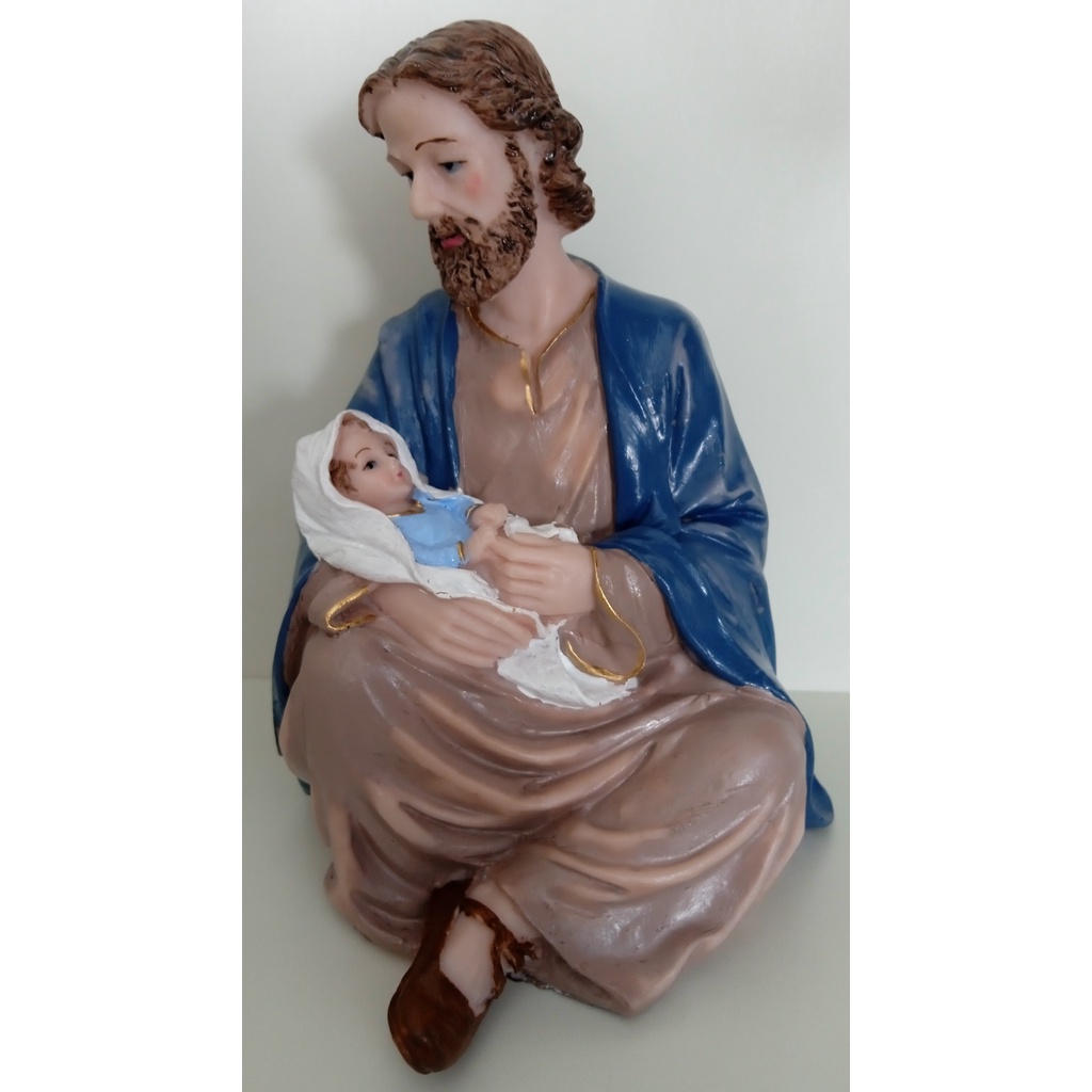 IMAGEM ESTATUETA SÃO JOSE SENTANDO COM JESUS NO COLO | Shopee Brasil