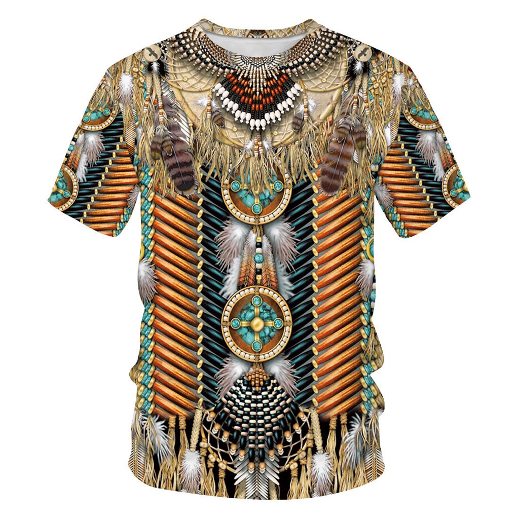 Boho Vintage Roupas Masculinas Camiseta Estampa 3D Indiana Casal Roupa De Rua Manga Curta Casual Blusa Personalidade Camisa