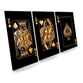 Quadros Decorativos Trio Abstrato Black Baralho Gold Sala Quarto