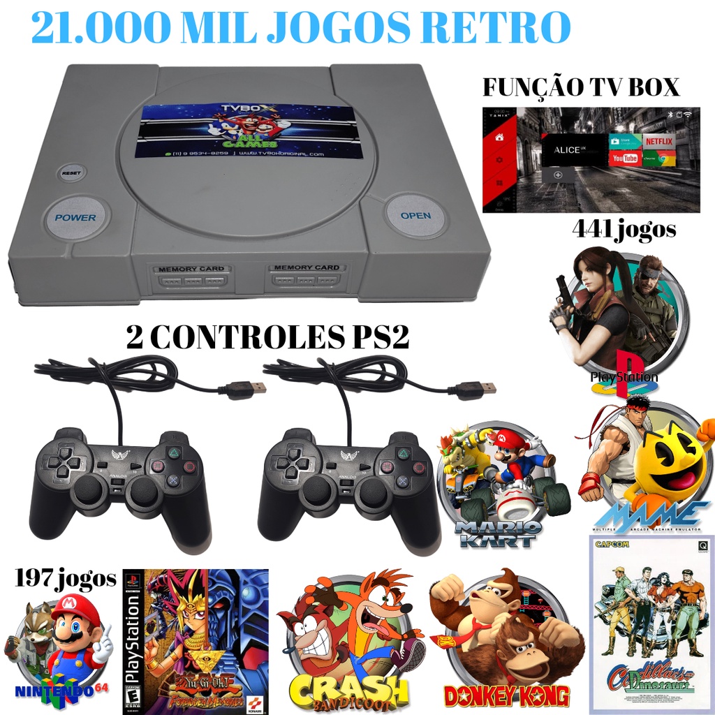 Video Game Multijogos Retro 100.000 Jogos + 2 Controles Ps2 Sem
