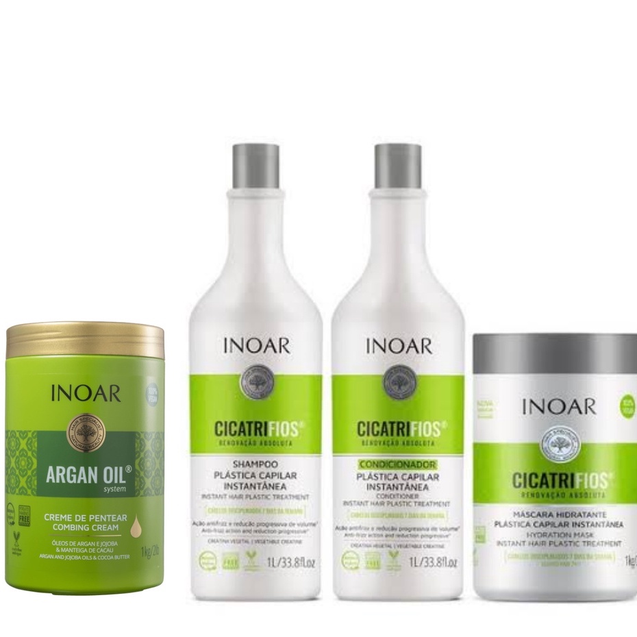 Kit Inoar Cicatrifios Shampoo 1L +Condicionador 1L +Mascara 1Kg+Creme ...