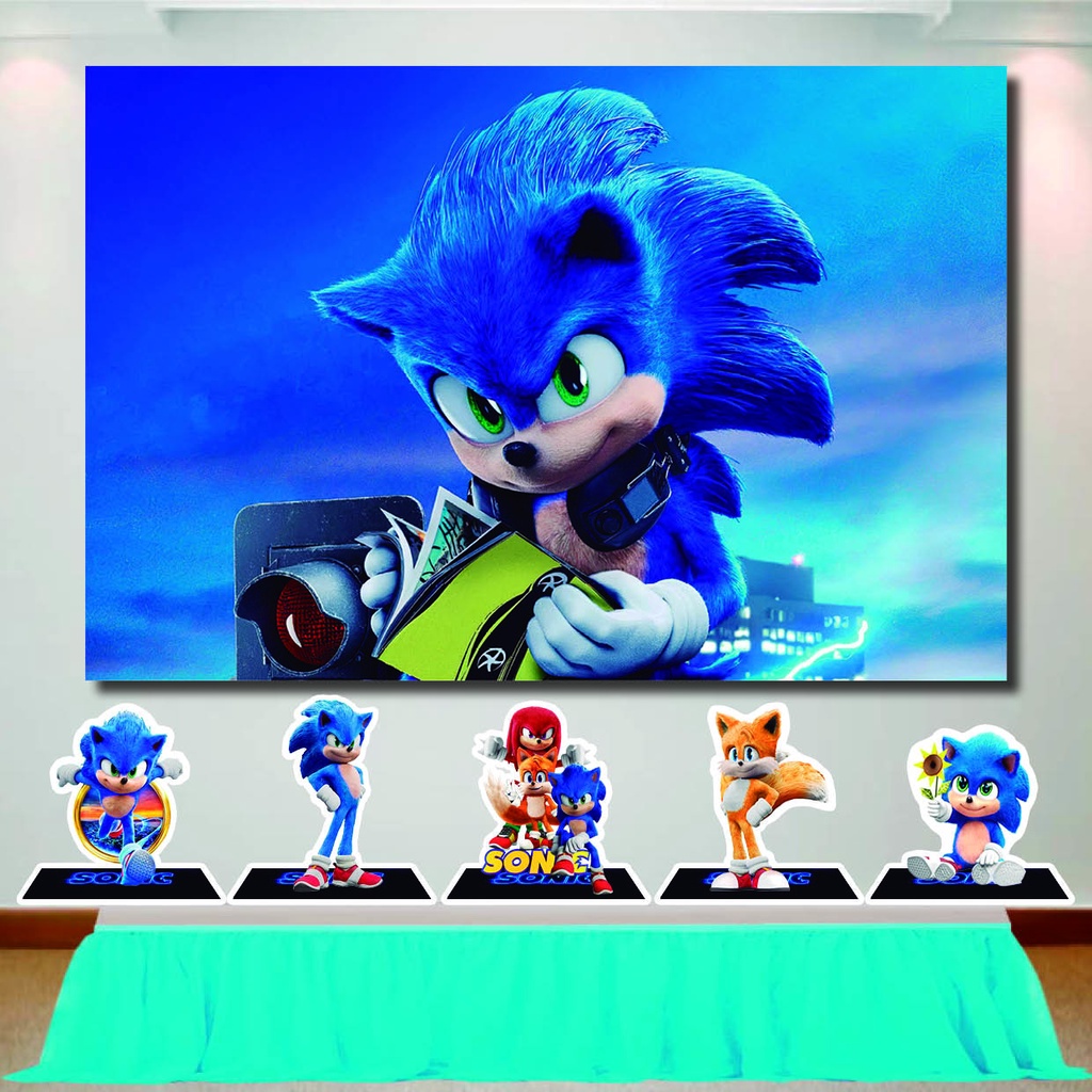 Kit Decoração Festa Sonic Filme 2 Painel Infantil e Totem