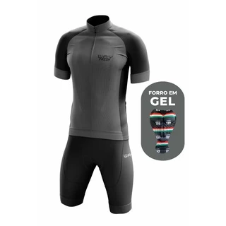Conjunto Ciclismo Masculino Camisa Refrescante Cinza e Bermuda Forro Gel Uv50 Mtb