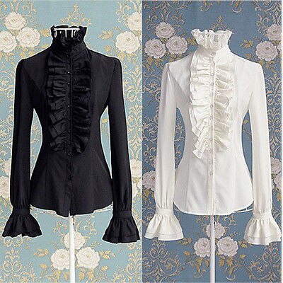 RFAG Vitoriano Partes Superiores Das Mulheres Alta Neck Ruffles Manga ...