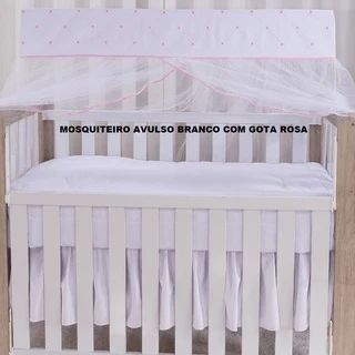 Mosquiteiro Avulso Para Berço Americano Branco Bordado Gotas Rosa em Oferta na Shopee