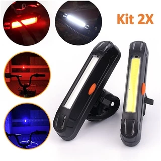 Kit 2 Lanterna Bike Bicicleta Sinalizador Traseira Luz De LED Branca e Vermelha Usb 100 Lumens