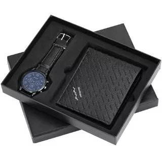 Relógio De Pulso De Quartzo Masculino De Moda Carteira Curta De Couro Preto Melhor Conjunto De Presentes Para O Namorado Marido