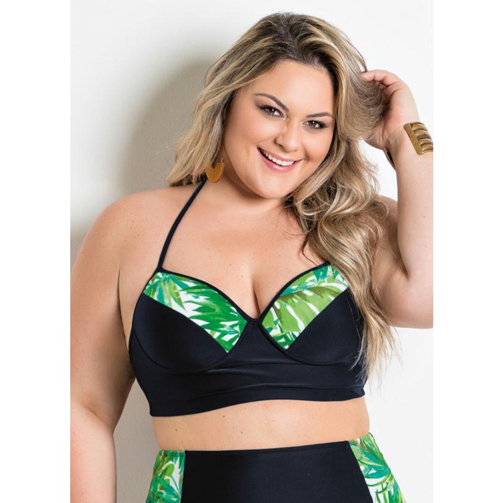 Biquíni Plus Size com Estampa de Folhagem