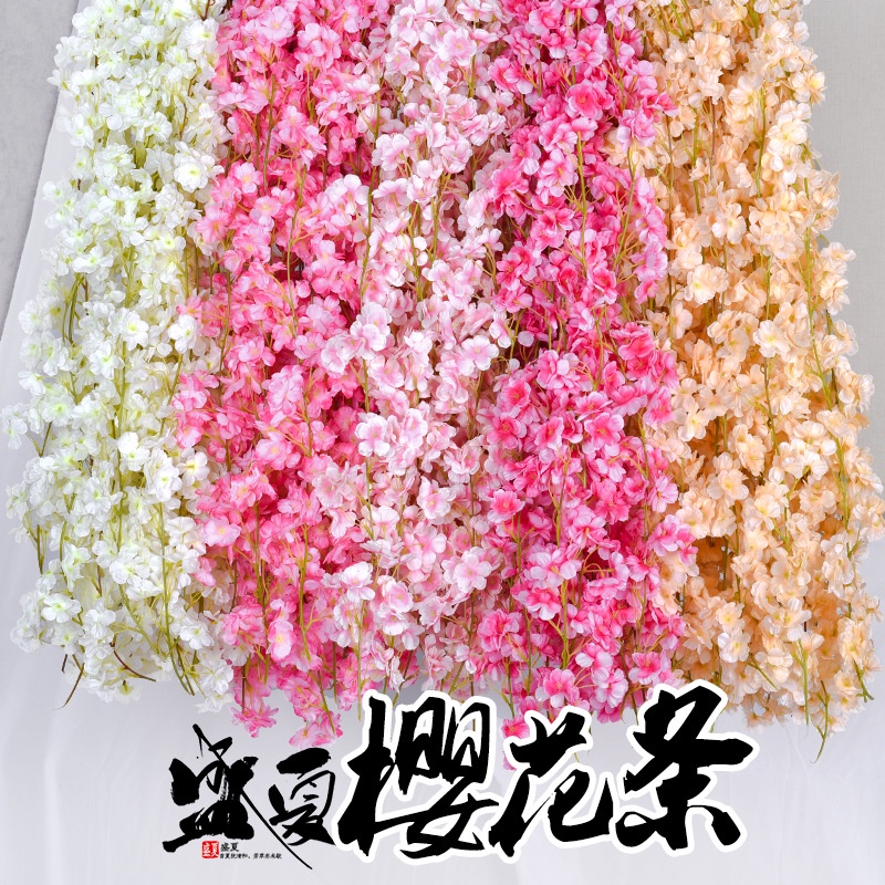 Sakura Flor Artificial De Videira Rattan Parede Pendurado Vine Planta Decoração Do Casamento
