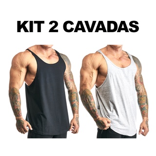 Kit 2 regatas masculina cavada algodão lisas sem estampa básica