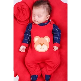 Saída Maternidade Menino Urso Vermelho 04 peças Marinho Roupas de Bebê