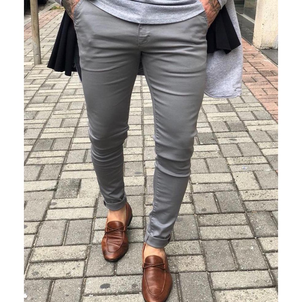 Calça sarja best sale cinza masculina