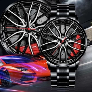 Homens Da Moda Esportes Relógios 3d Roda Do Carro Banda De Aço Inoxidável Relógio De Pulso Masculino Relógio De Quartzo Relogios Masculinos