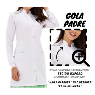 JALECO FLP Feminino Acinturado Gola Padre Manga Longa com Punho Oxford branco preto Rosa moda