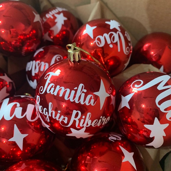 Bola de Natal - Pinhas Nome Família Personalizado