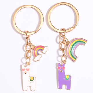 Chaveiro De Esmalte Fofo Coração Alpaca Nuvem De Arco-Íris Animal