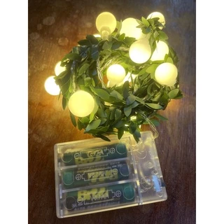 Cordão De LEDs Folhas E Bolinhas Brancas Artificiais Para Decoração 3M/20LEDs