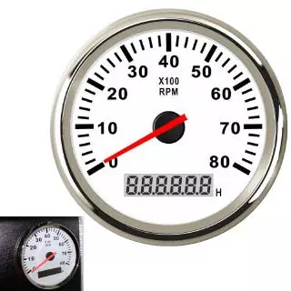 Tacômetro De Barco 8K Medidor De Marítimo LCD Hourmeter 12V/24V 8000 RPM 85mm Carro Toerenteller
