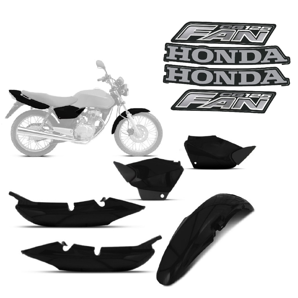 Conjunto Carenagem Completo Moto Cg fan 125 2008 Preto Com Kit Adesivo