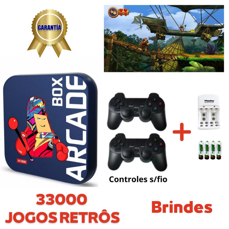 Arcade Box - Game Retrô 33.000 Jogos 4K + 2 Controles e Bolsa de Brind