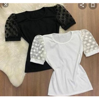 kit 3 Blusa Feminina Manga Bufante Poá transparente!!!