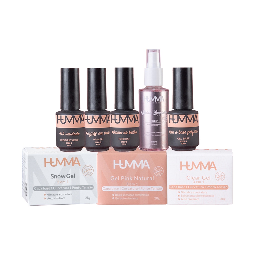 Kit Humma Gel Clear Pink Natural Snow Branco + Prep Primer Desidratador ...