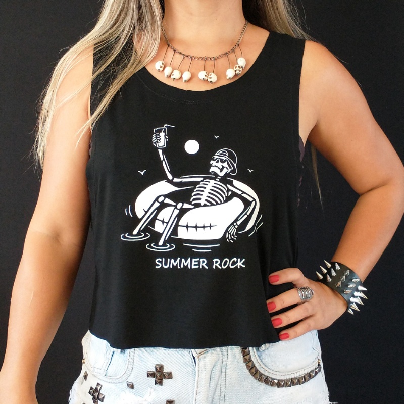 Cropped Cavado Holiday Skull (cropped preto, moda rock feminina ...