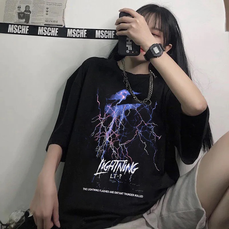 GAKKIN 雷鳴 LIGHTNING EMBROIDERY SHIRT Camiseta Basica Camisa Algodao The Lightning Thief Relampago Punk