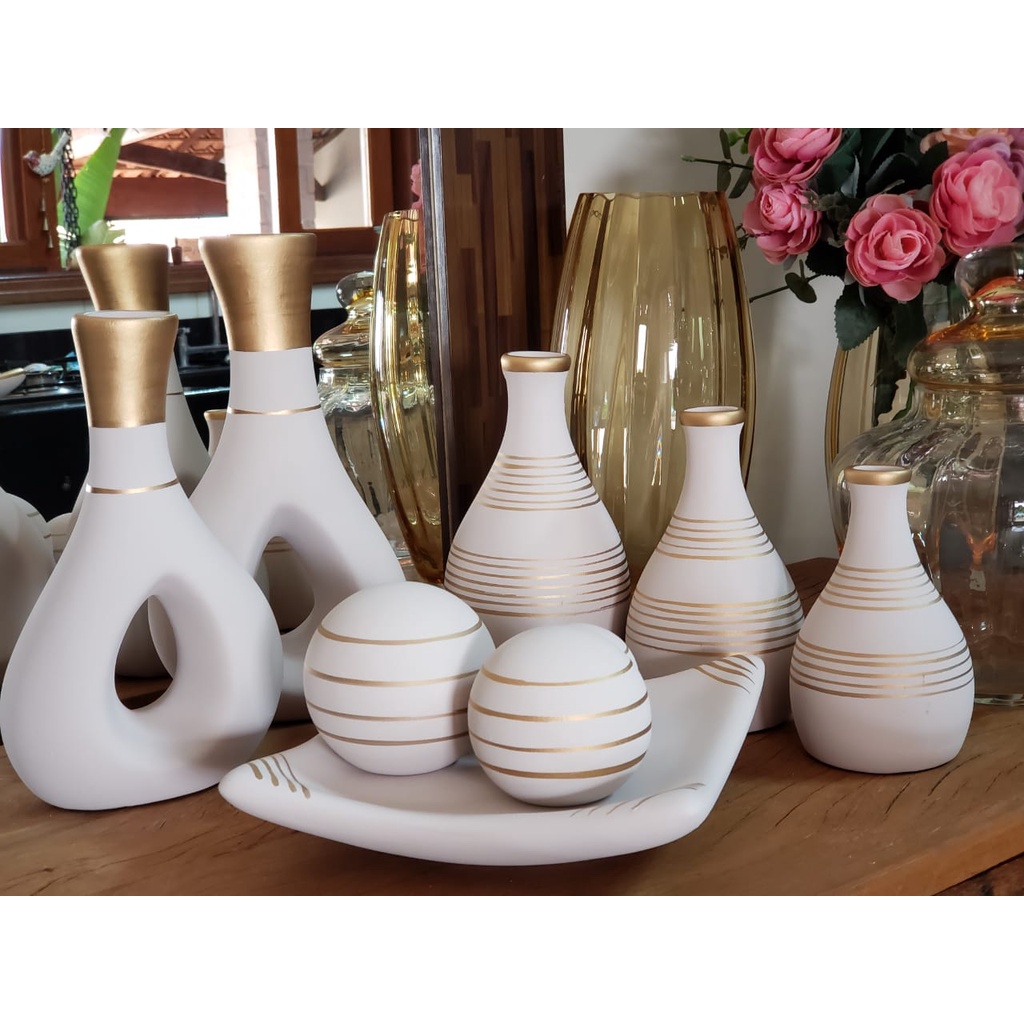 Enfeites para sala kit conjunto ceramica decorativos vasos