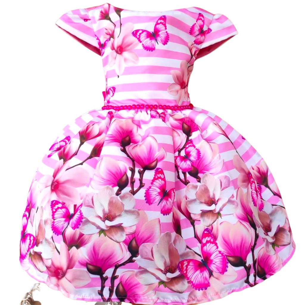 Vestido Infantil Floral jardim encantado rosa feminino festa luxo