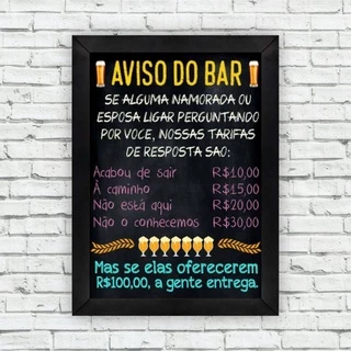 Quadro Decorativo Para Bar e Boteco Frases Engraçadas Bebida Frases Legais Cerveja 25x30 com Moldura
