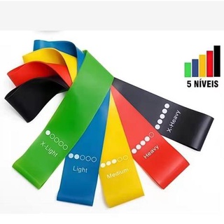 Kit 5 Faixas Elástica de Resistência Mini Band para Treino Yoga Pilates Treino Academia Musculação Fita Fit Fisioterapia