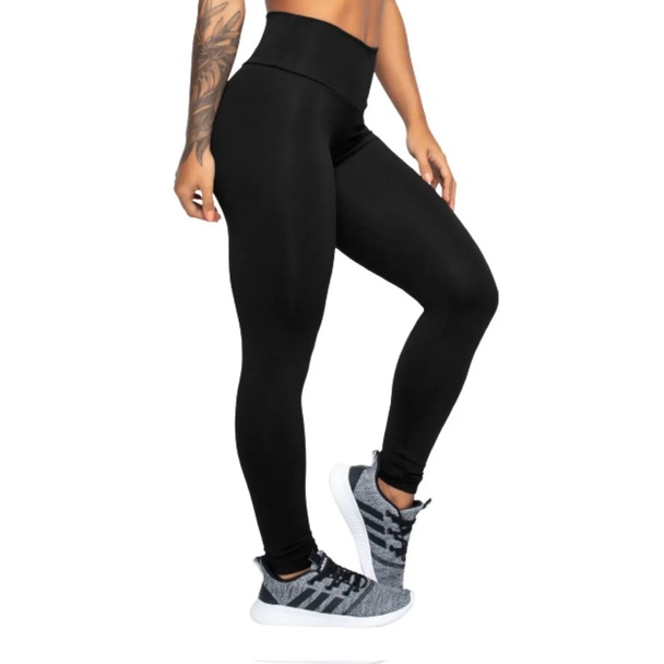 Calça Legging Lisa Feminina Cintura Alta Cós Largo Suplex